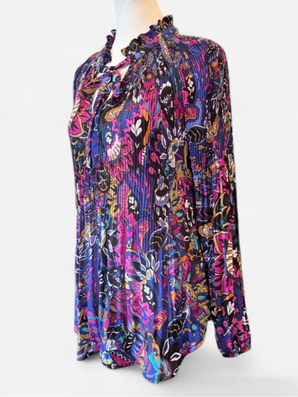 Melissa Paige Petite Large Pleated Floral Paisley Blouse